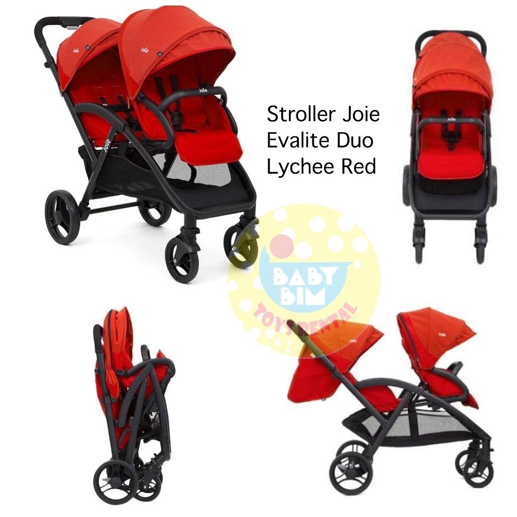 STROLLER TWIN JOIE EVALITE DUO LYCHEE RED di Babybim toys rental adalah Rental Mainan Surabaya menyewakan kebutuhan perlengkapan mainan bayi dan anak di Surabaya Sidoarjo dan Gresik Kota