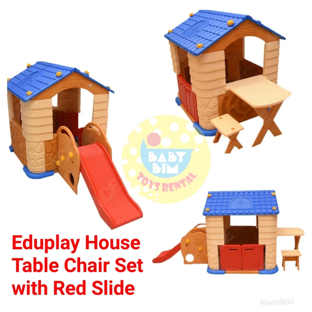 EDUPLAY PLAYHOUSE WITH SLIDE, TABLE AND CHAIR (BROWN)